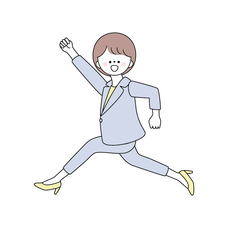 手を上げて大股で走るビジネスウーマンの無料イラスト素材（商用利用OK）