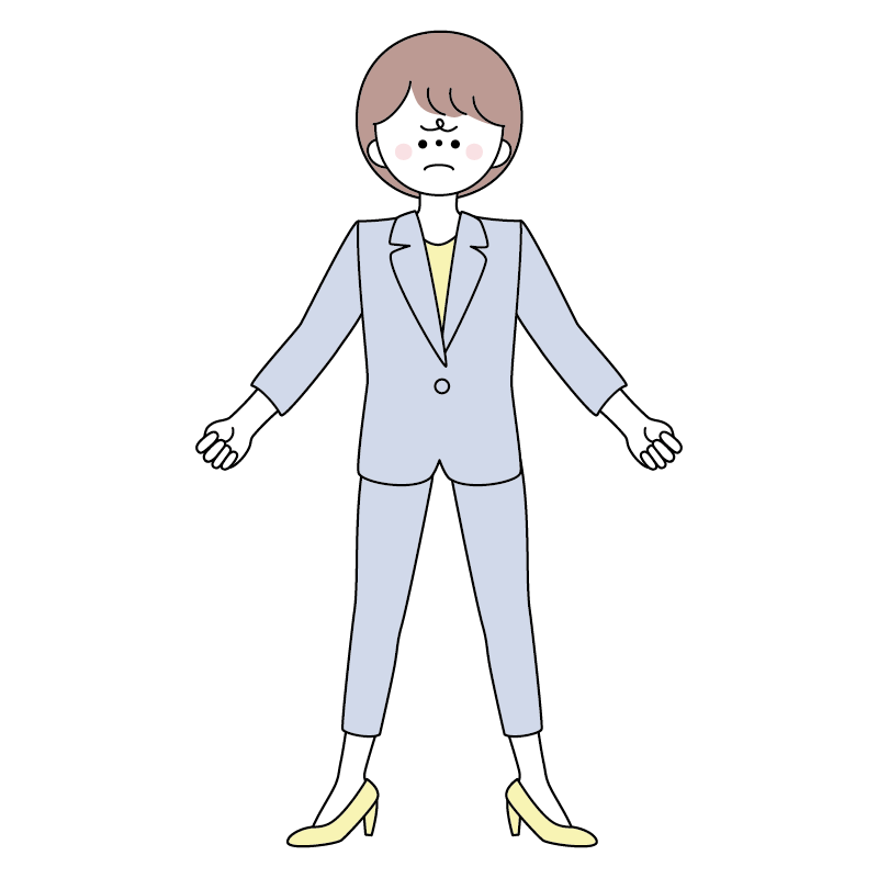 怒り顔で気合を入れるスーツの女性のイラスト