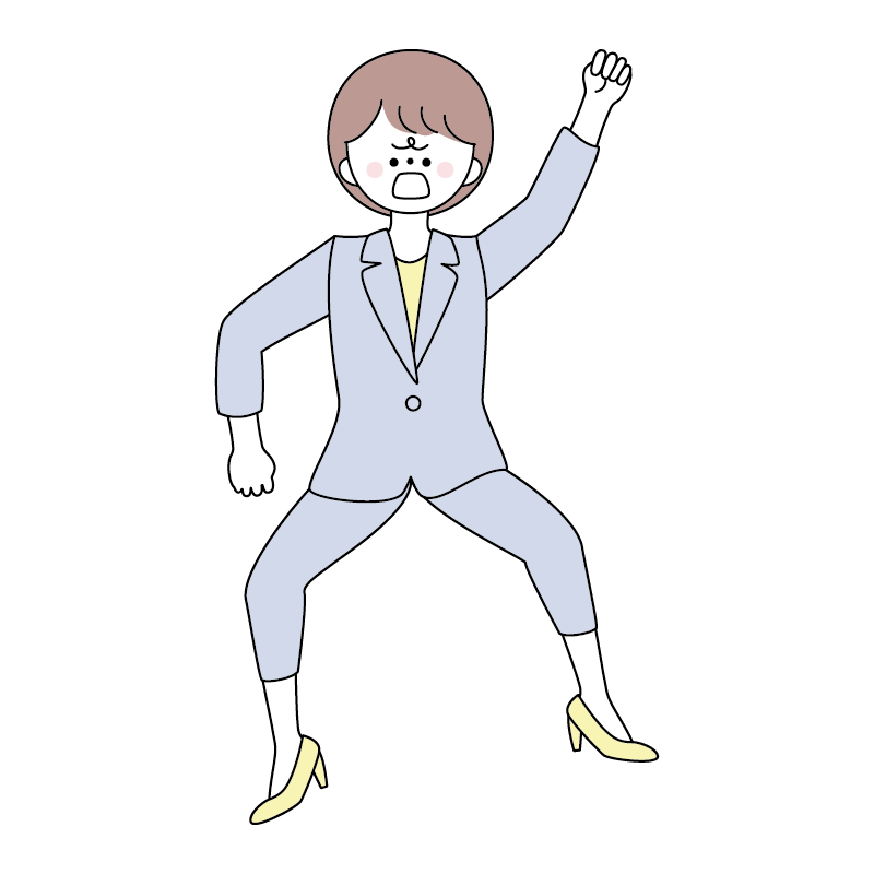 怒って暴れるスーツの女性のイラスト