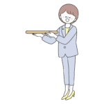 お盆を持っているスーツの女性のイラスト