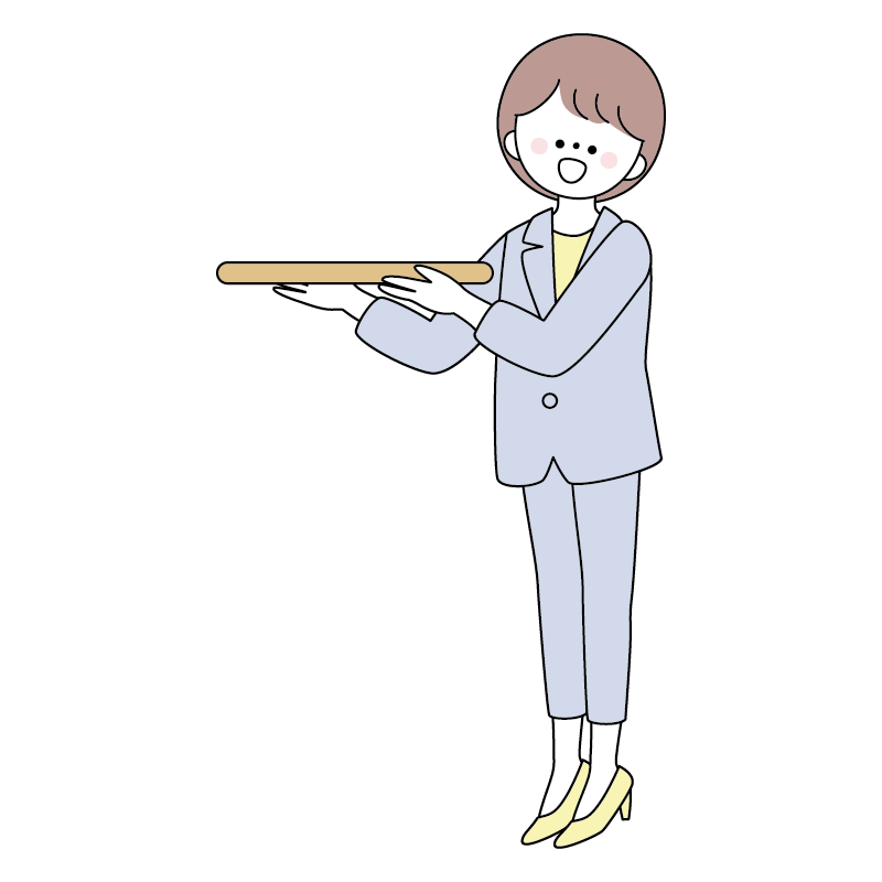 お盆を持っているスーツの女性のイラスト