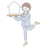 家を紹介するスーツの女性のイラスト