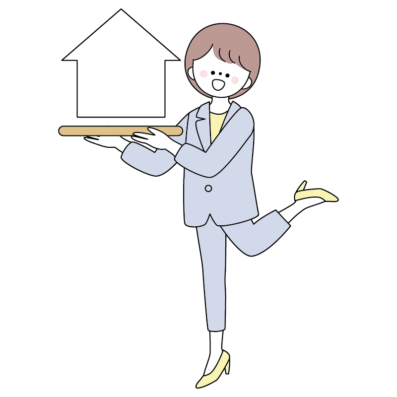 家を紹介するスーツの女性のイラスト