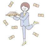 お金を稼ぐスーツの女性のイラスト