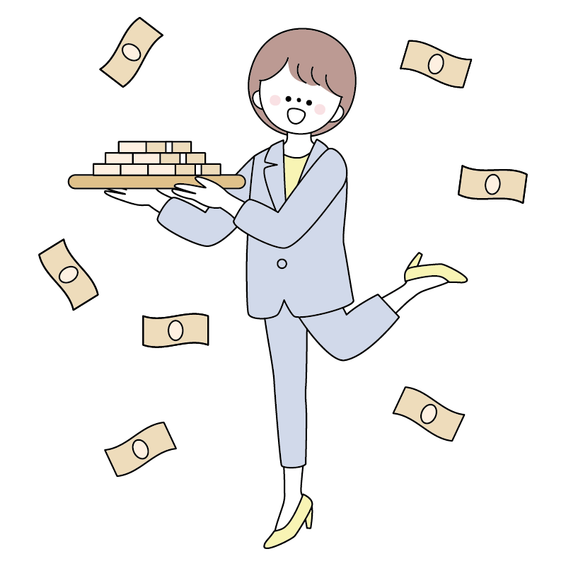 お金を稼ぐスーツの女性のイラスト