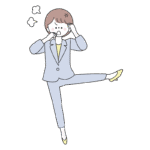 怒って蹴りを入れるスーツの女性のイラスト