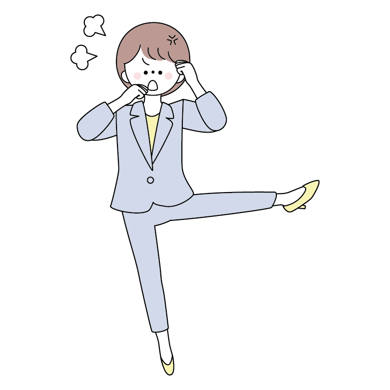怒って蹴りを入れるスーツの女性のイラスト