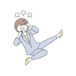 怒って飛び蹴りするスーツの女性のイラスト