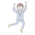 拳を上げて走るスーツの女性のイラスト
