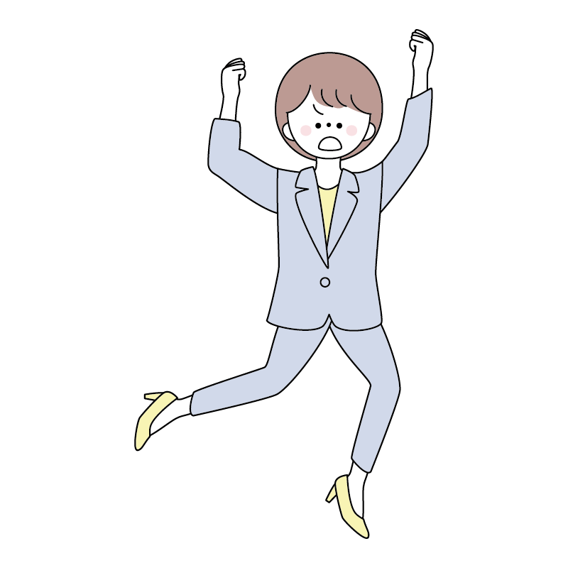 拳を上げて走るスーツの女性のイラスト
