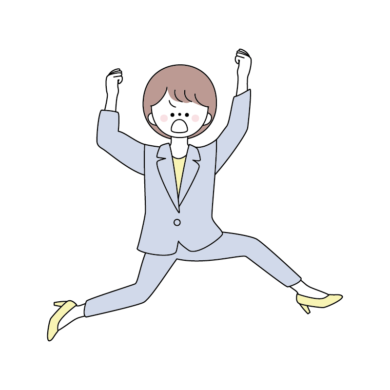 拳を上げて大股で走る怒っているスーツの女性のイラスト