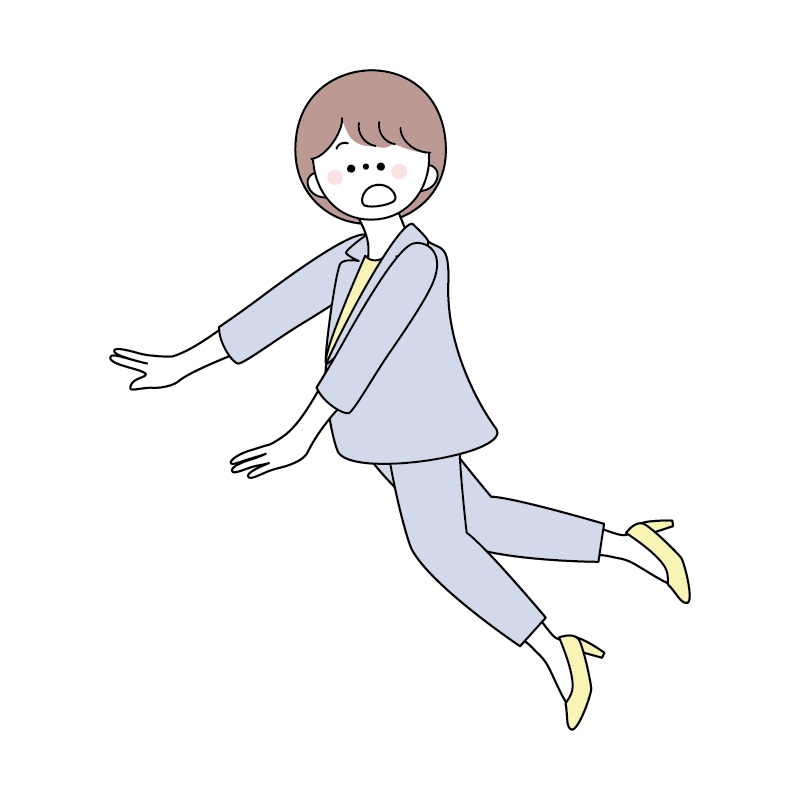 つまずいて転けそうなスーツの女性のイラスト