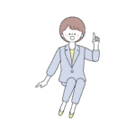 座って指差し説明するスーツの女性のイラスト