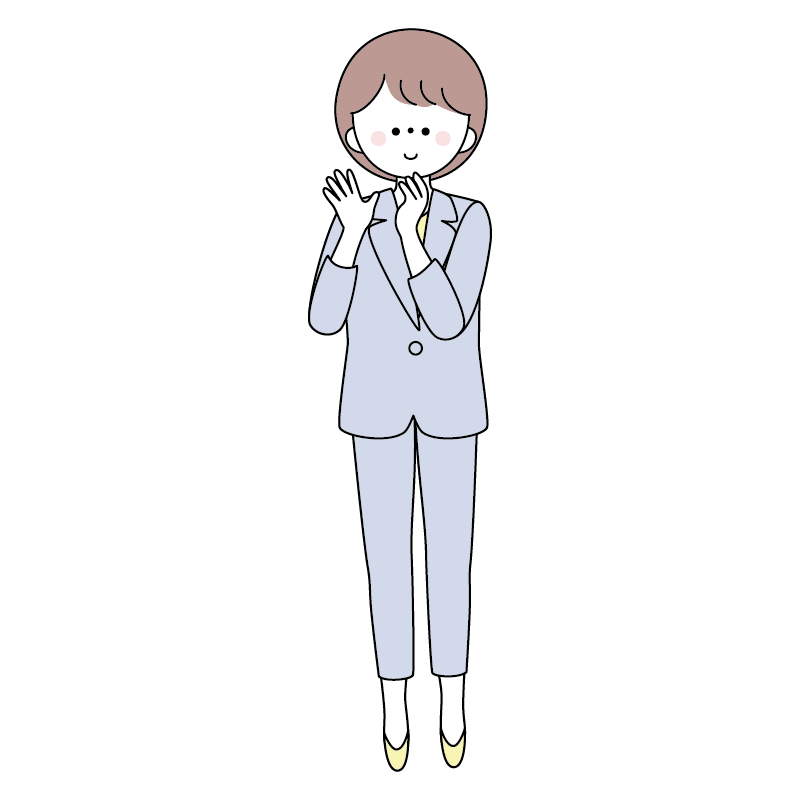 拍手するスーツの女性のイラスト